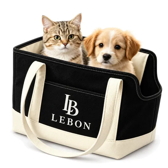 Custom Canvas Pet Tote Carrier Bag with Open Top and Inner Leash Clip