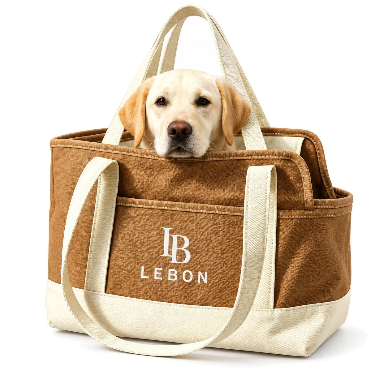 Custom Canvas Pet Tote Carrier Bag with Open Top and Inner Leash Clip