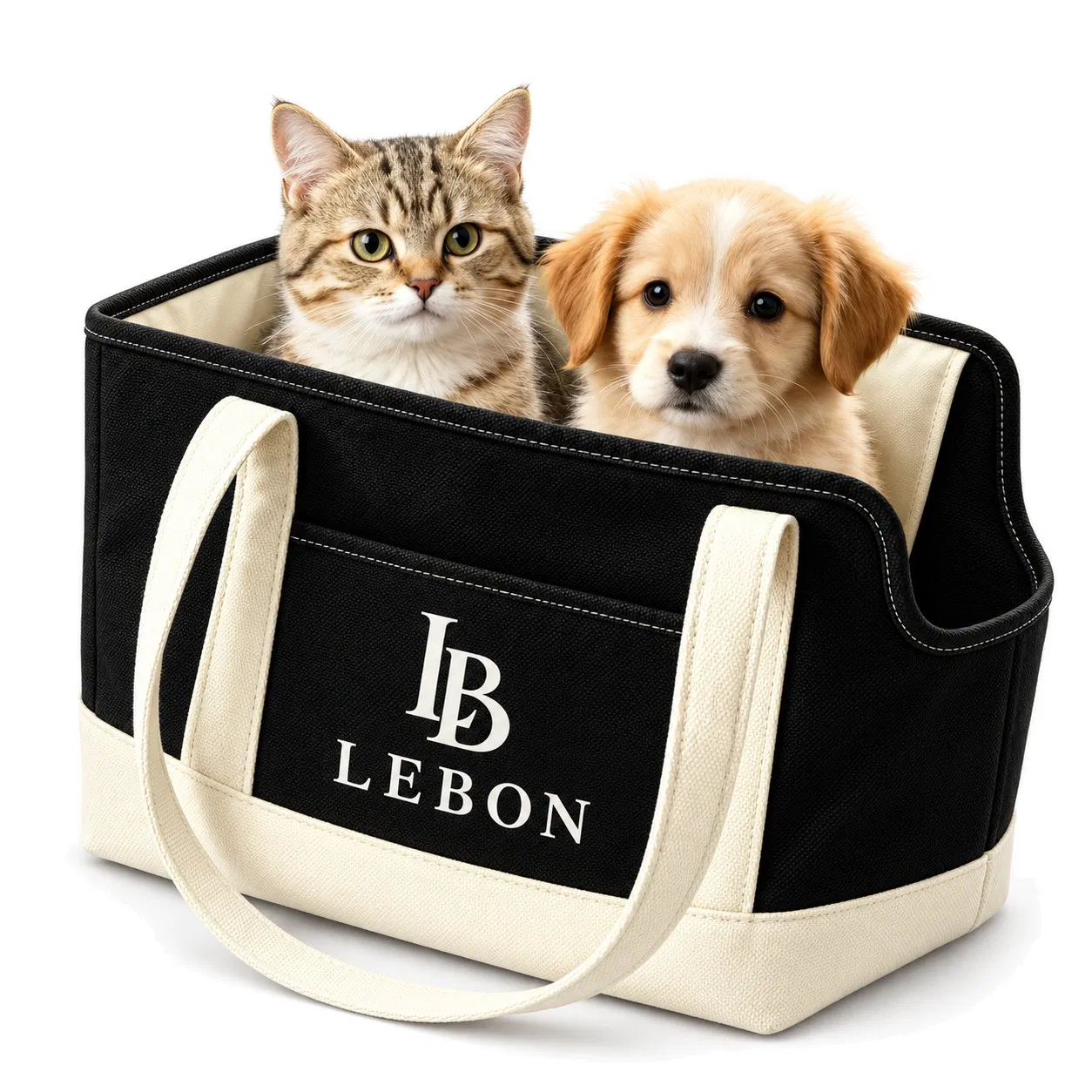 Custom Canvas Pet Tote Carrier Bag with Open Top and Inner Leash Clip