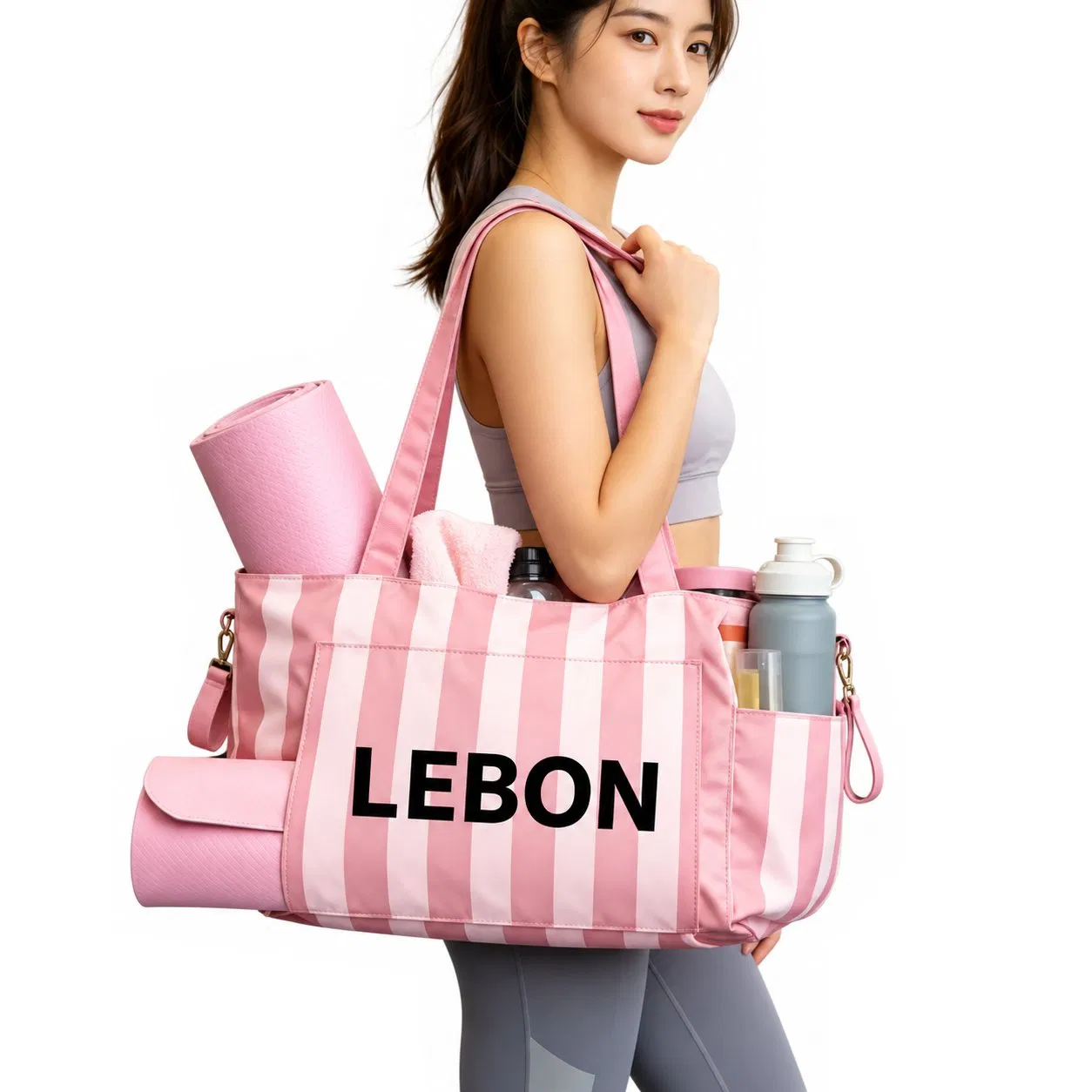Custom Polyester Yoga Tote Bag with Mat Carrier and Shoulder Handles