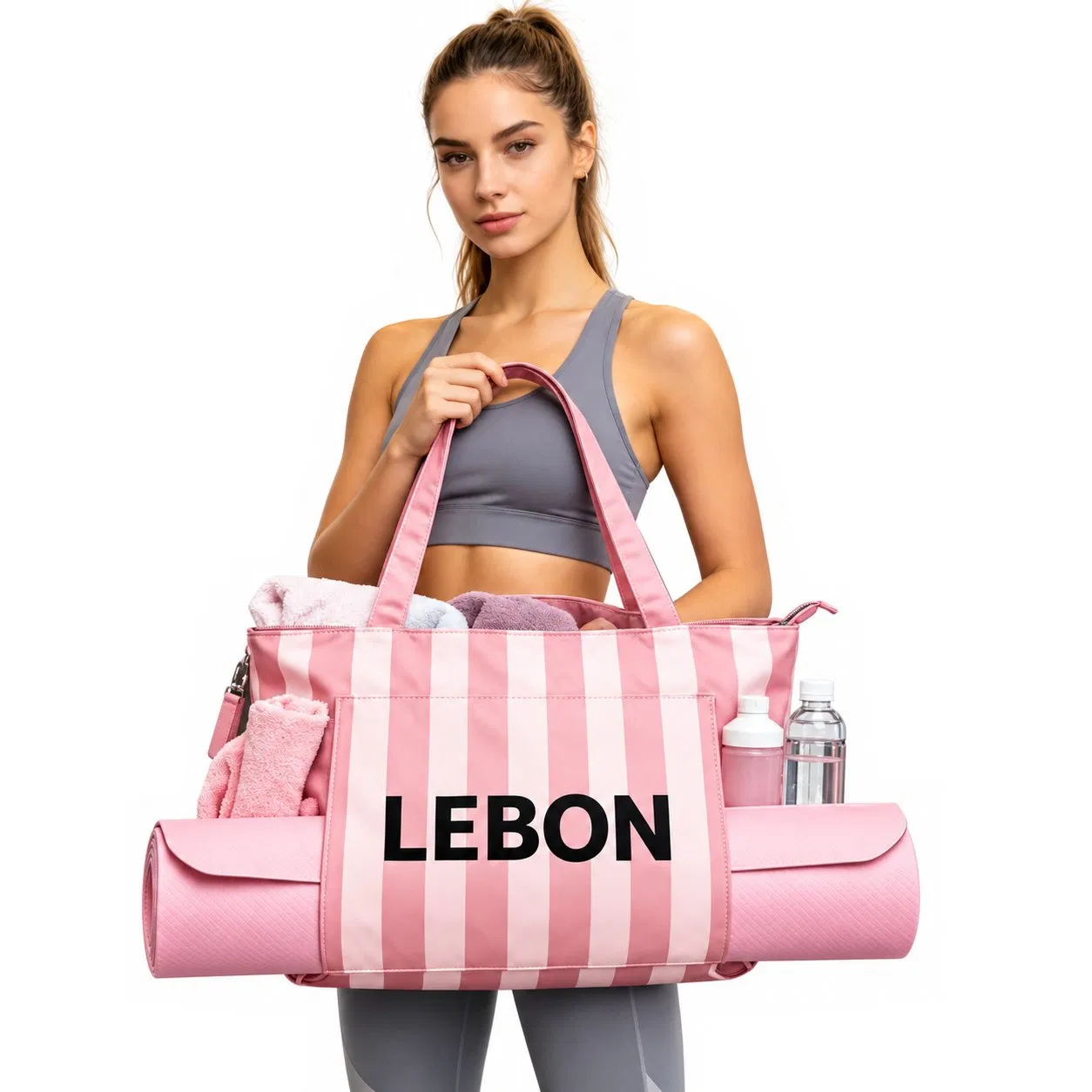Custom Polyester Yoga Tote Bag with Mat Carrier and Shoulder Handles