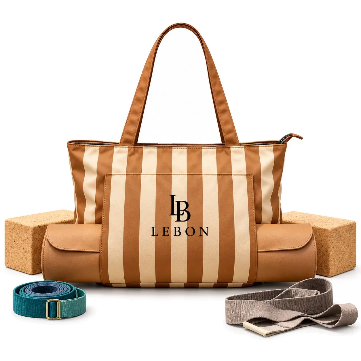 Custom Logo Polyester Yoga Mat Tote Bag with Zipper and Shoulder Handles