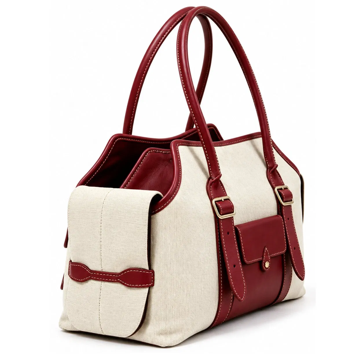 Custom Canvas Pet Carrier Tote Bag with Open Top and Shoulder Handles