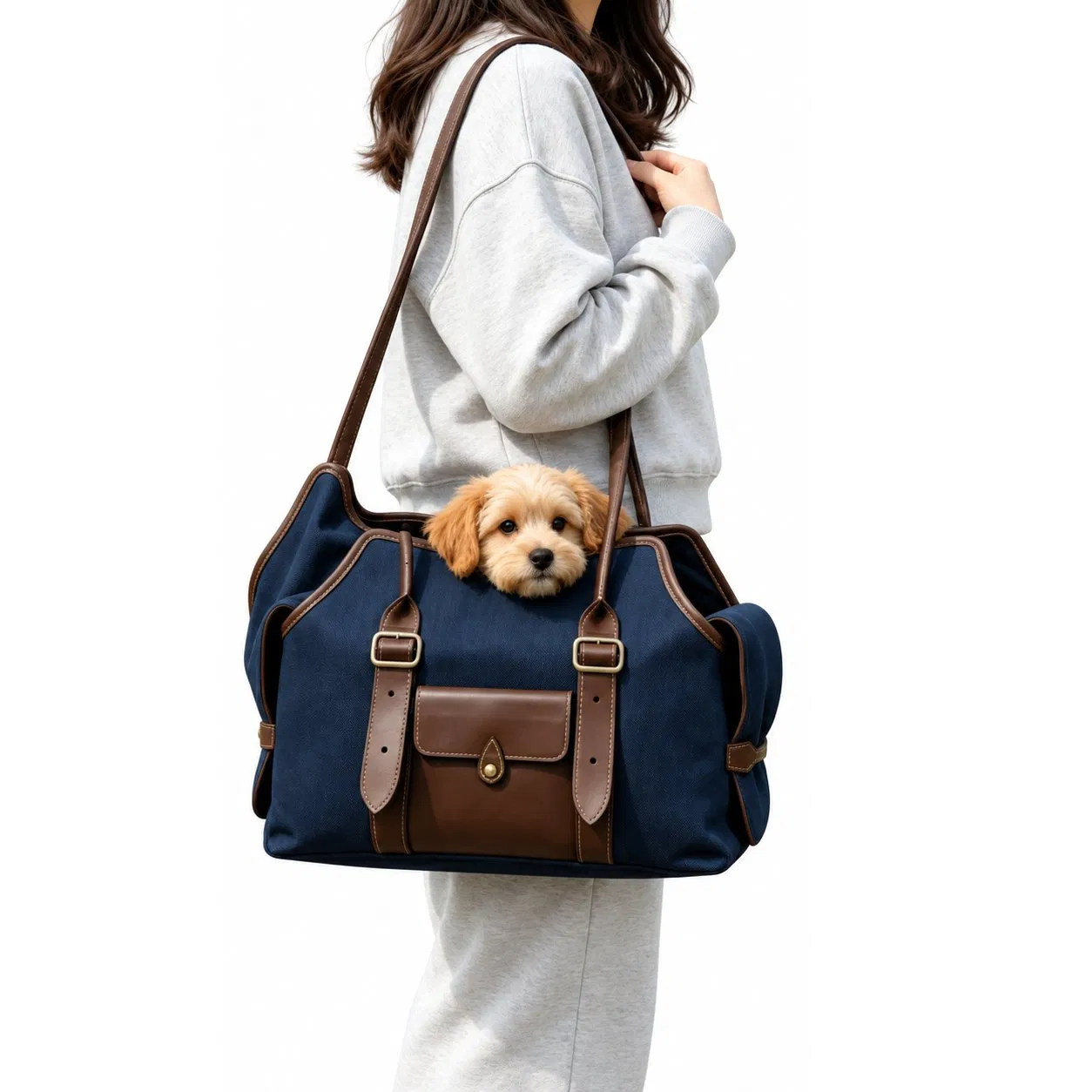 Custom Canvas Pet Carrier Tote Bag with Open Top and Shoulder Handles