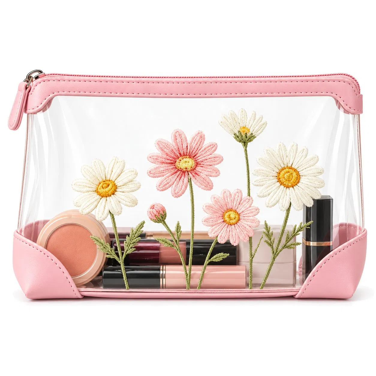 Custom Clear TPU Cosmetic Pouch with Zipper and Color Trim