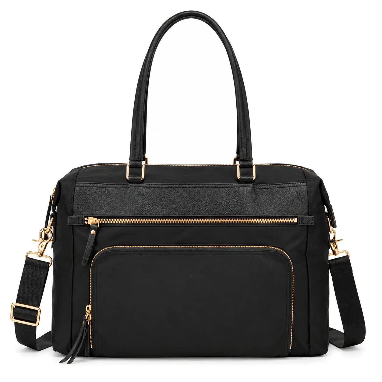 Custom Nylon Commuter Tote Handbag with Zipper and Detachable Shoulder Strap