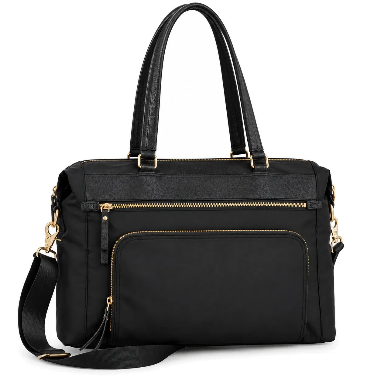 Custom Nylon Commuter Tote Handbag with Zipper and Detachable Shoulder Strap