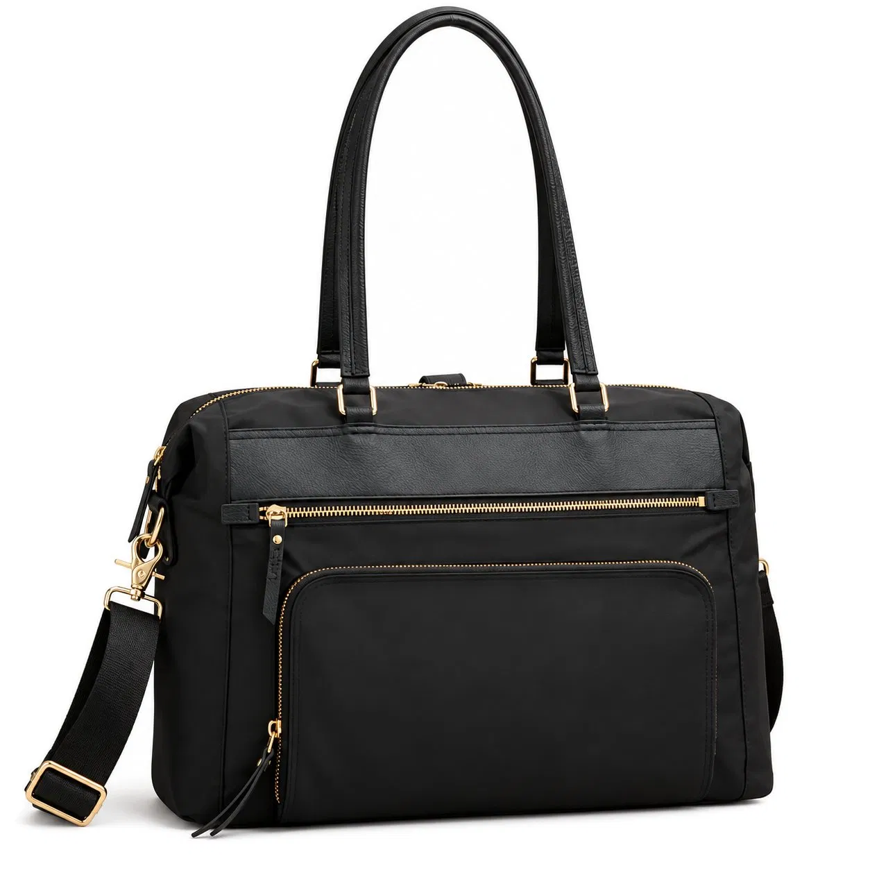 Custom Nylon Commuter Tote Handbag with Zipper and Detachable Shoulder Strap
