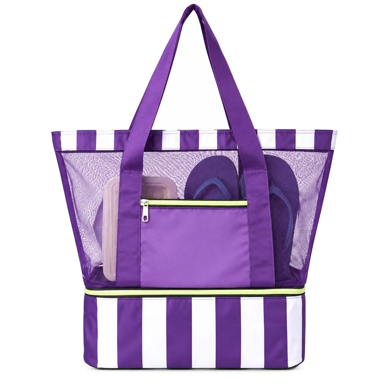 Custom Mesh Beach Tote Bag with Zipper Base Compartment and Carry Handles