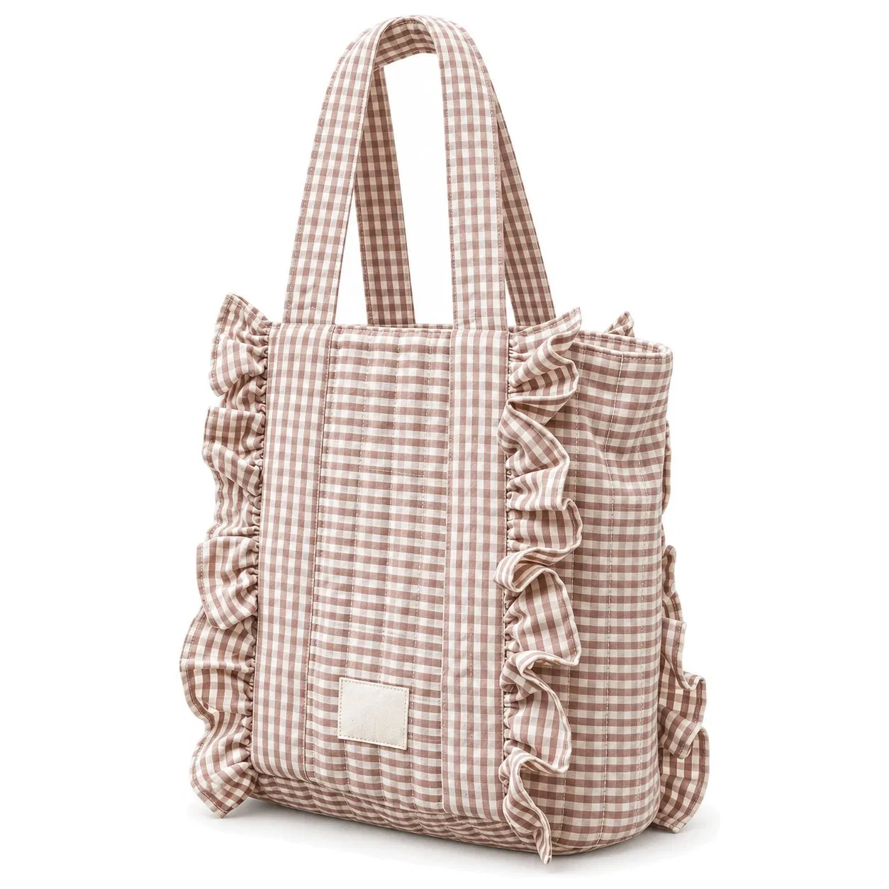 Custom Gingham Ruffle Maternity Diaper Tote Bag with Carry Handles