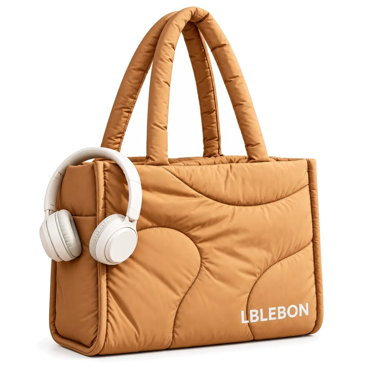 Custom Quilted Nylon Puffer Tote Bag with Padded Handles and Side Pockets