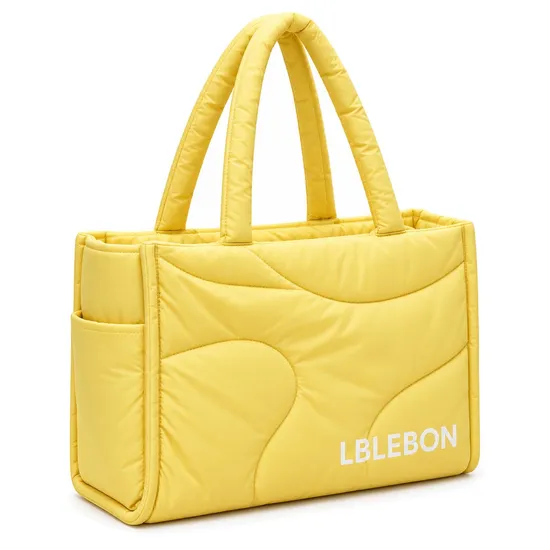 Custom Quilted Nylon Puffer Tote Bag with Padded Handles and Side Pockets