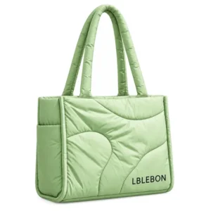 Custom Quilted Nylon Puffer Tote Bag with Padded Handles and Side Pockets