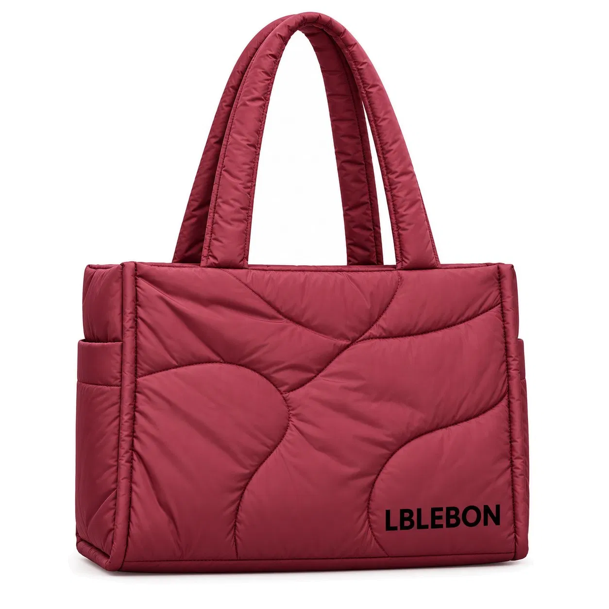 Custom Quilted Nylon Puffer Tote Bag with Padded Handles and Side Pockets