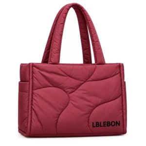 Custom Quilted Nylon Puffer Tote Bag with Padded Handles and Side Pockets