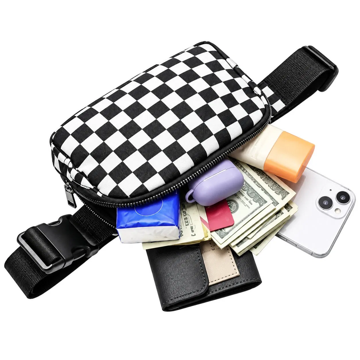 Custom Nylon Waist Bag with Adjustable Belt Zipper Pockets for Women Travel Running