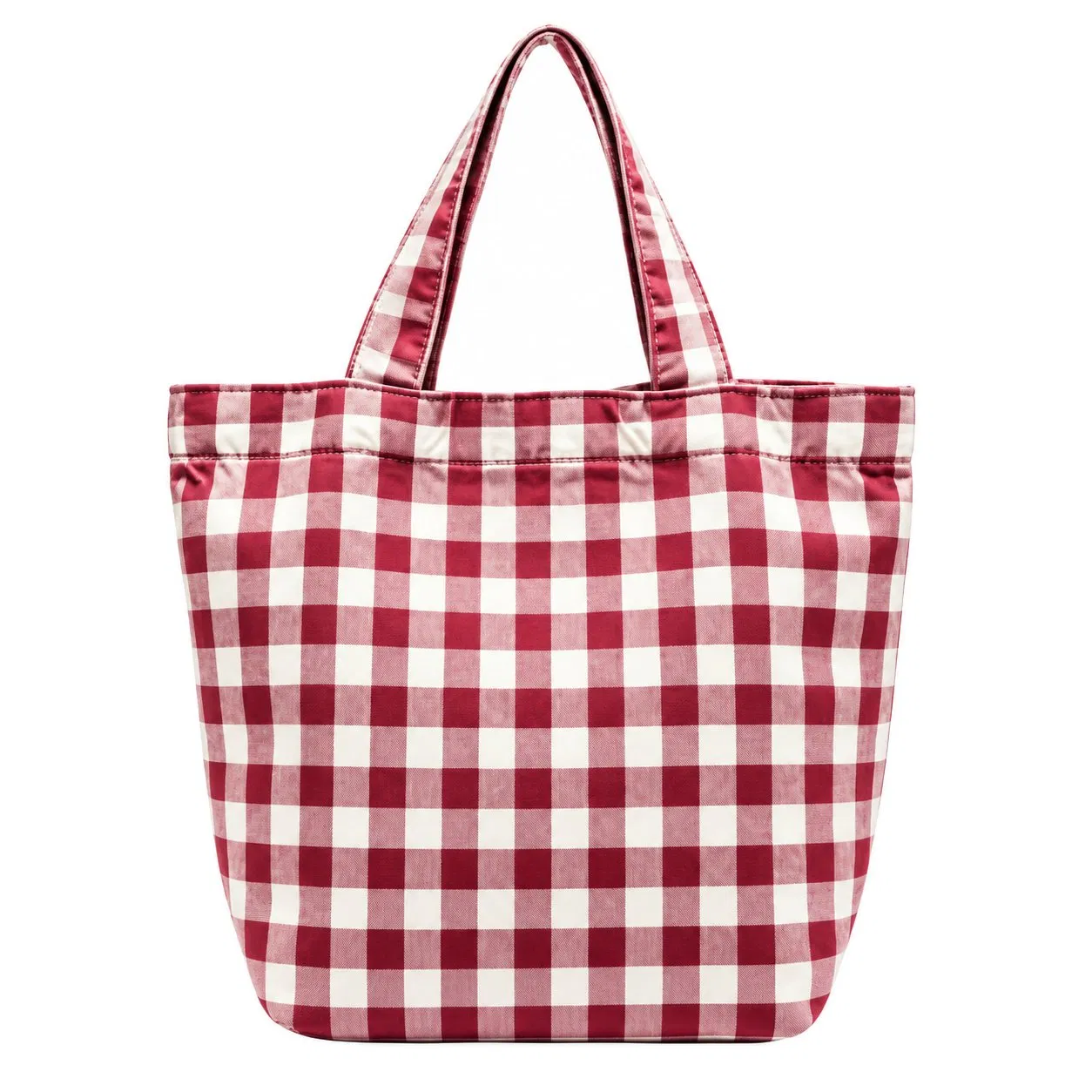 Custom Checkered Fabric Tote Bag with Long Handles for Shopping and Daily Carry