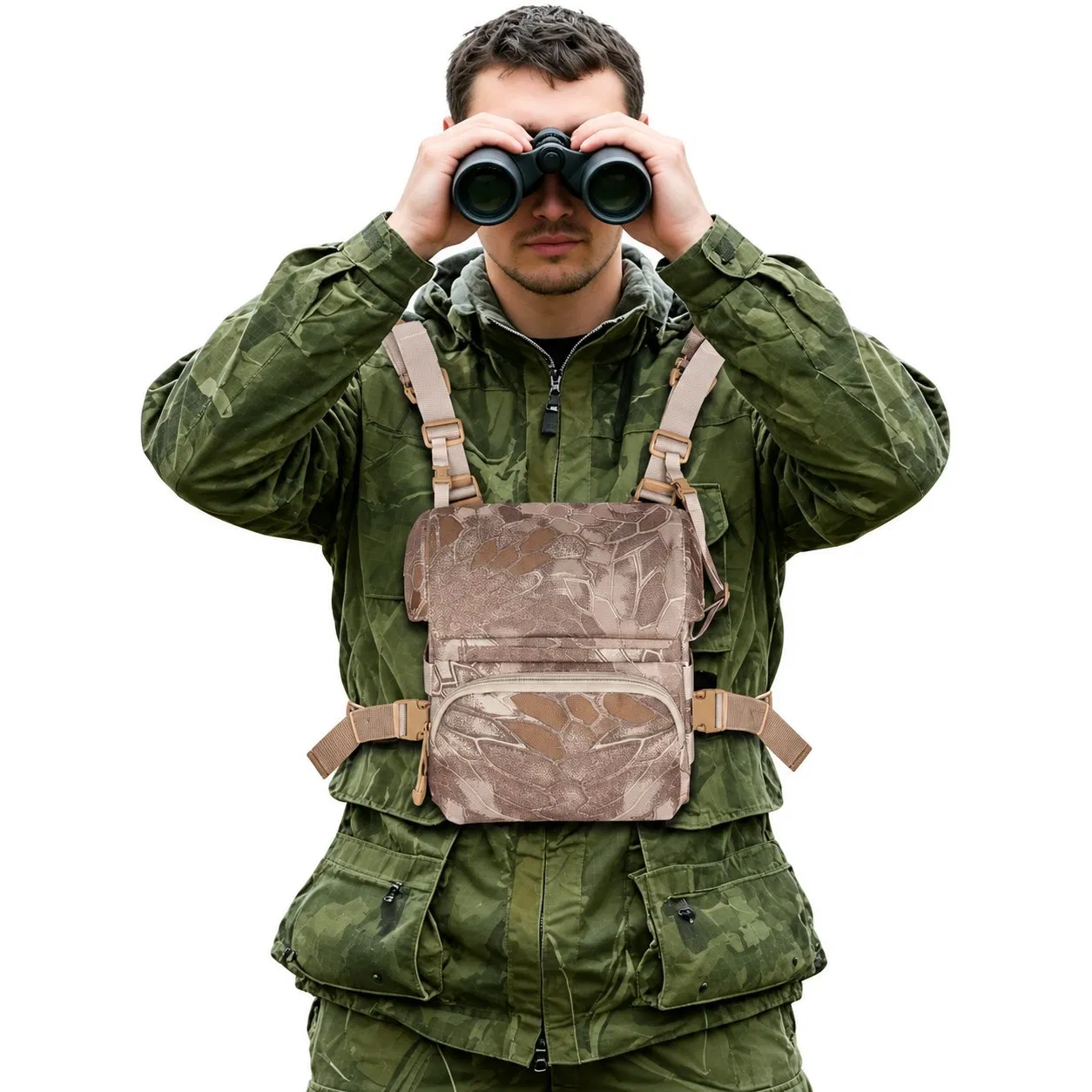 Custom Binocular Harness Chest Pack with Detachable Pouch for Outdoor Activities