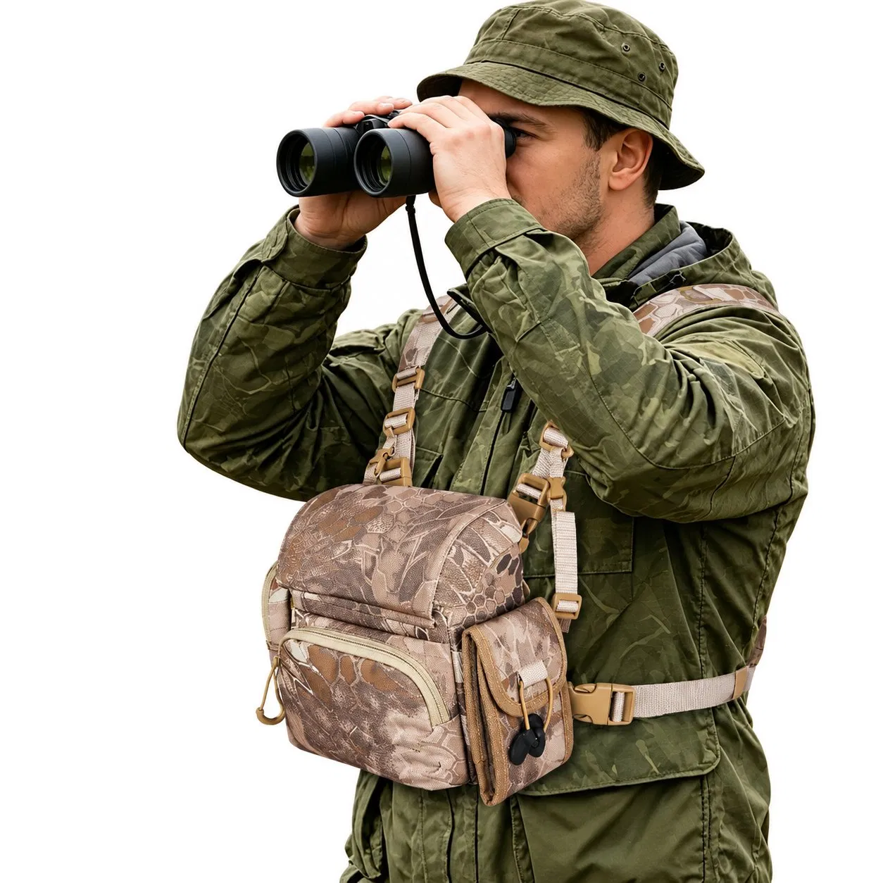 Custom Binocular Harness Chest Pack with Detachable Pouch for Outdoor Activities