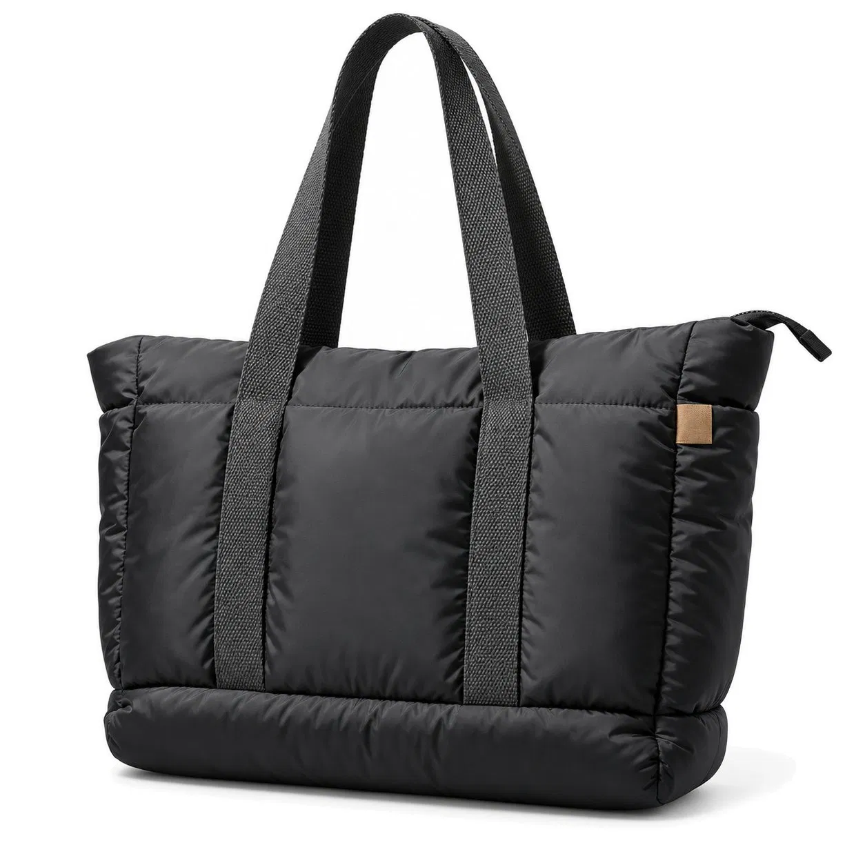 Custom Logo Quilted Nylon Tote Bag with Zipper and Long Shoulder Handles