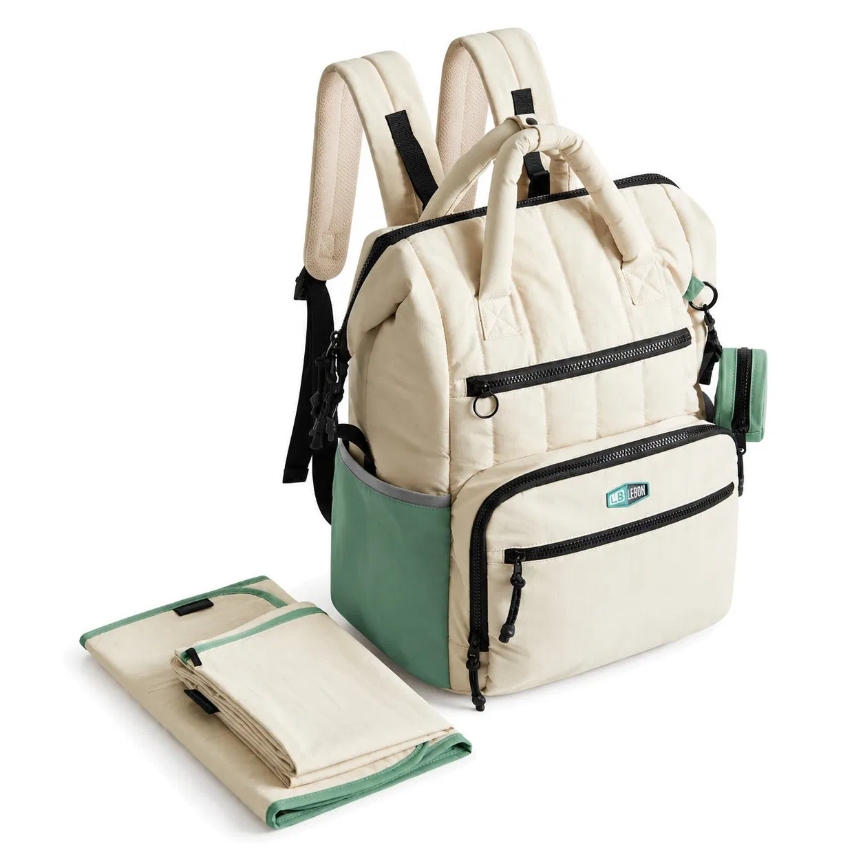 Custom Logo 25L Diaper Backpack with Changing Mat and Round Pouch