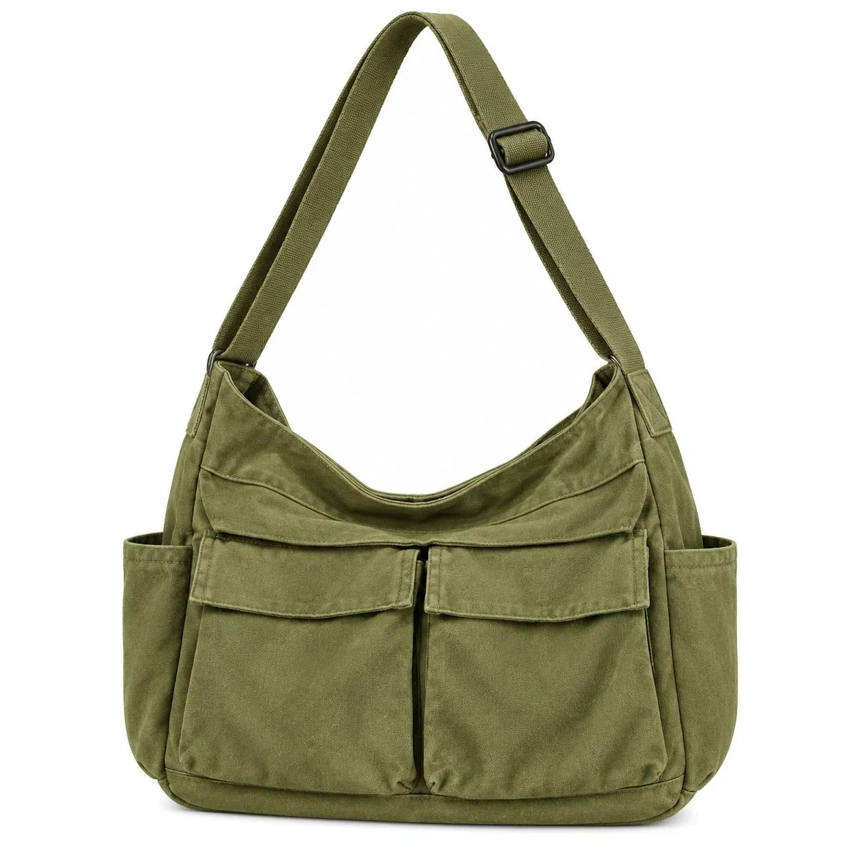 Canvas Hobo Shoulder Bag with Adjustable Strap and Multiple Pockets for Women