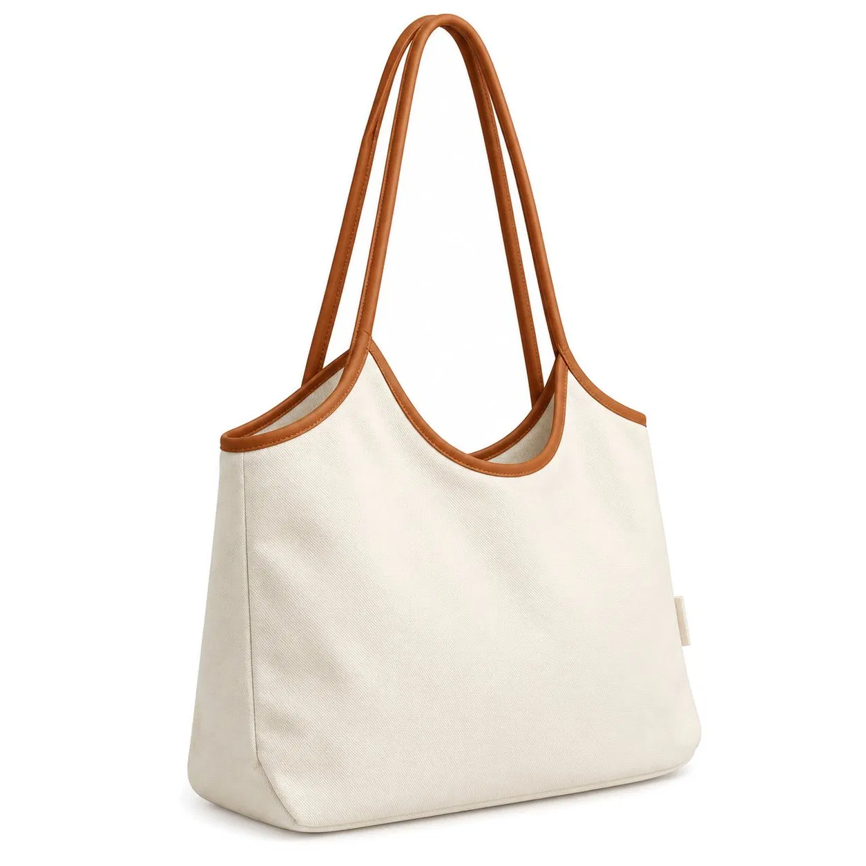 Corduroy Shoulder Tote Bag with Contrast PU Trim Handles for Daily Shopping