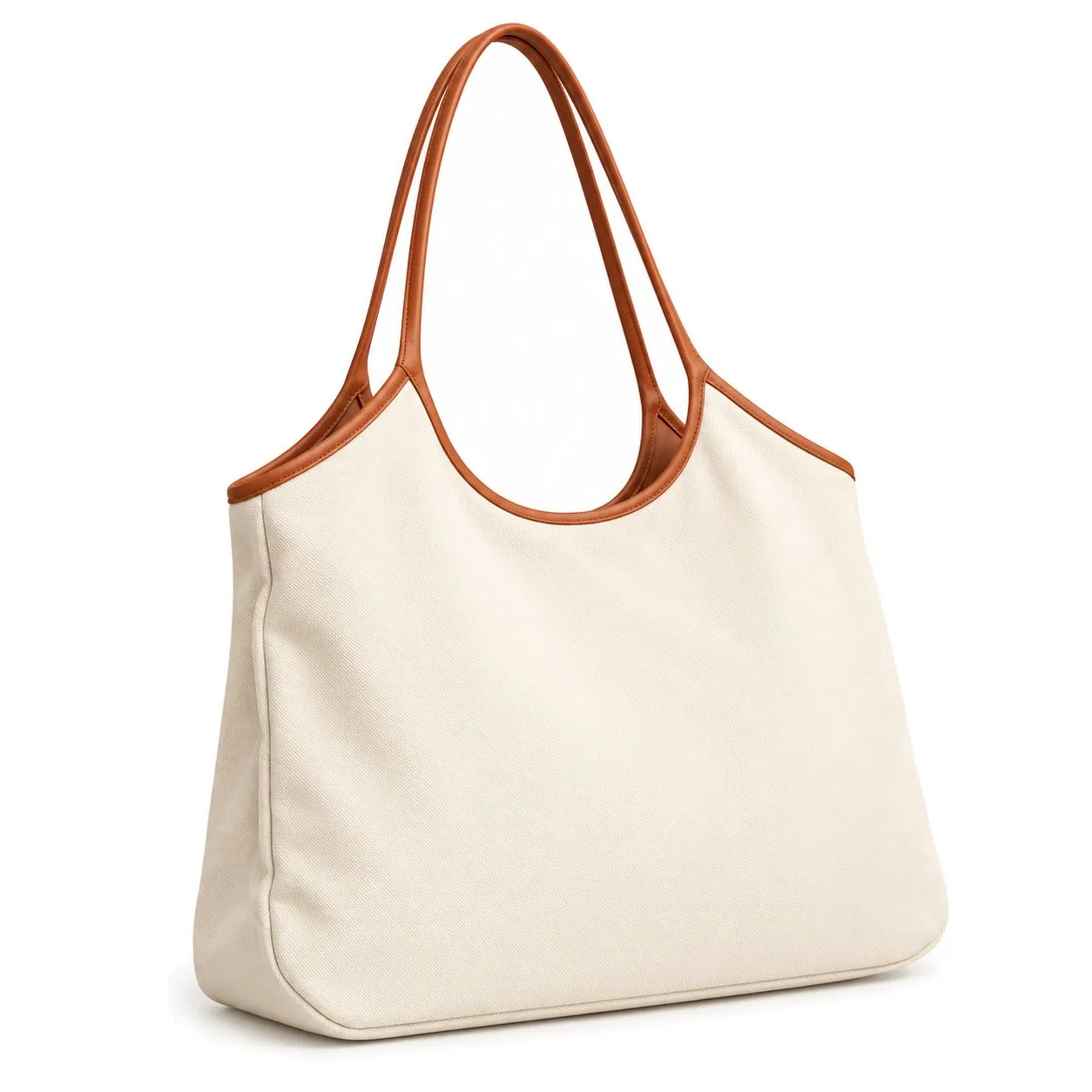 Corduroy Shoulder Tote Bag with Contrast PU Trim Handles for Daily Shopping