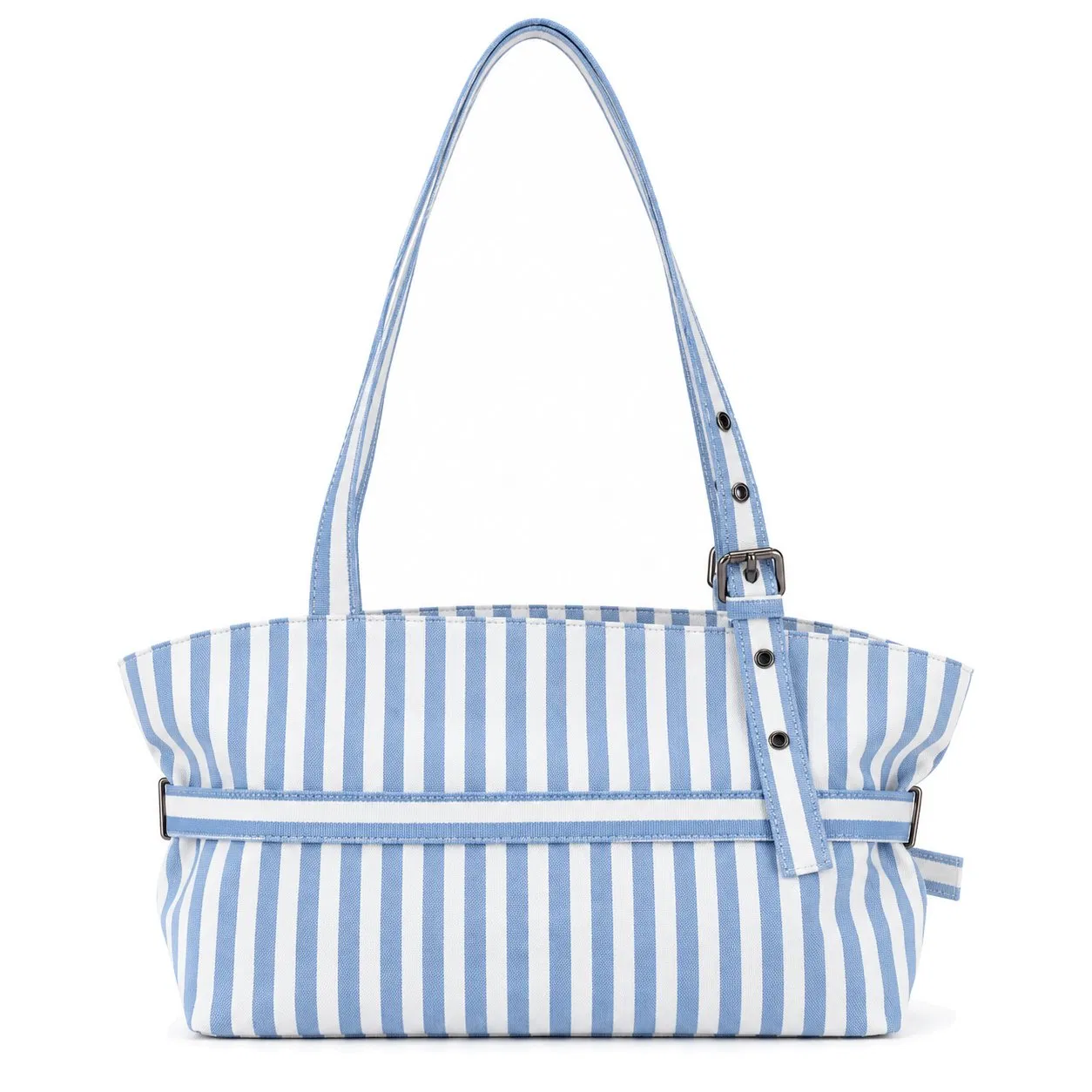 Striped Canvas Tote Bag with Adjustable Shoulder Straps for Daily Shopping