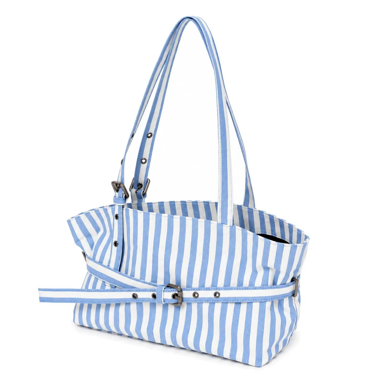 Striped Canvas Tote Bag with Adjustable Shoulder Straps for Daily Shopping