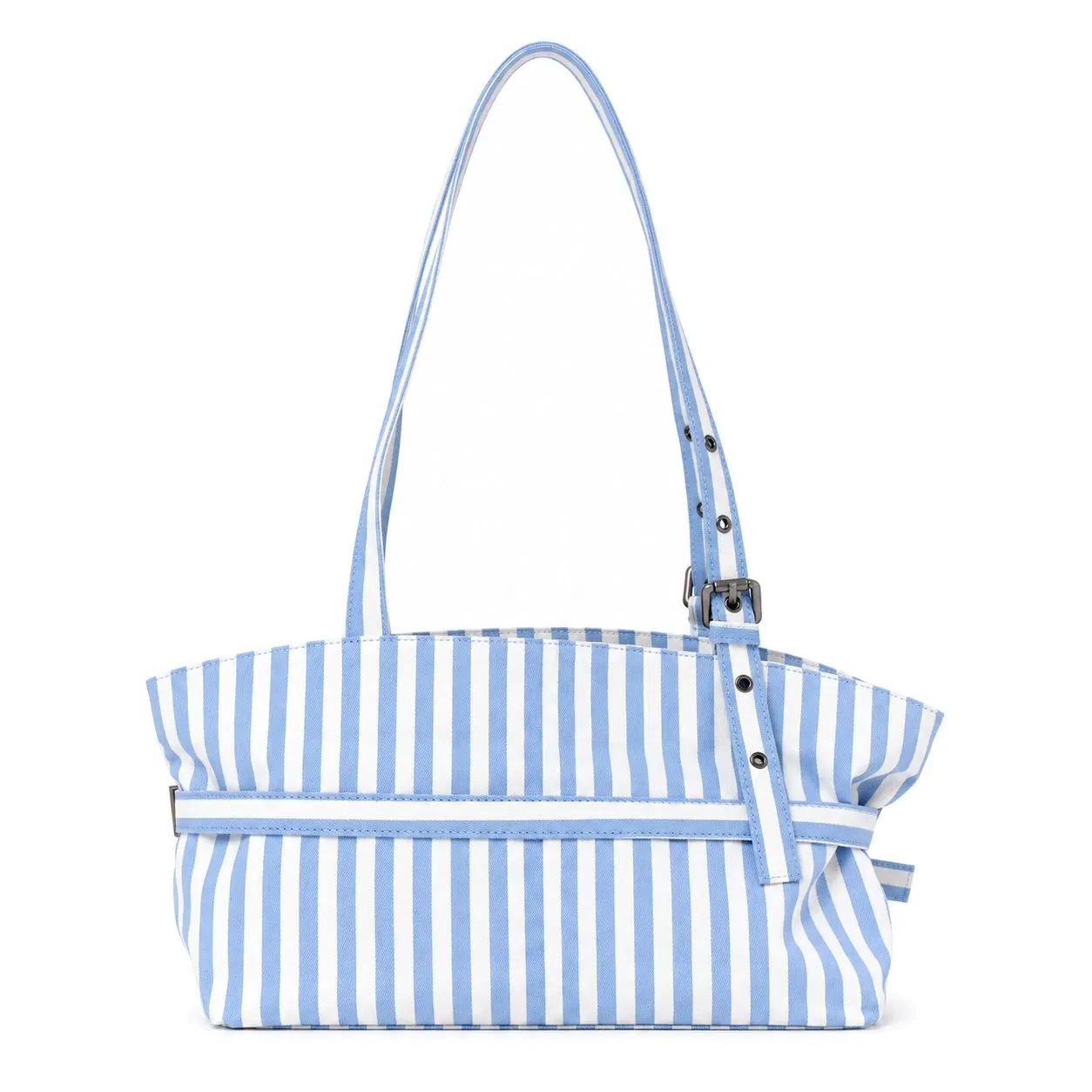 Striped Canvas Tote Bag with Adjustable Shoulder Straps for Daily Shopping
