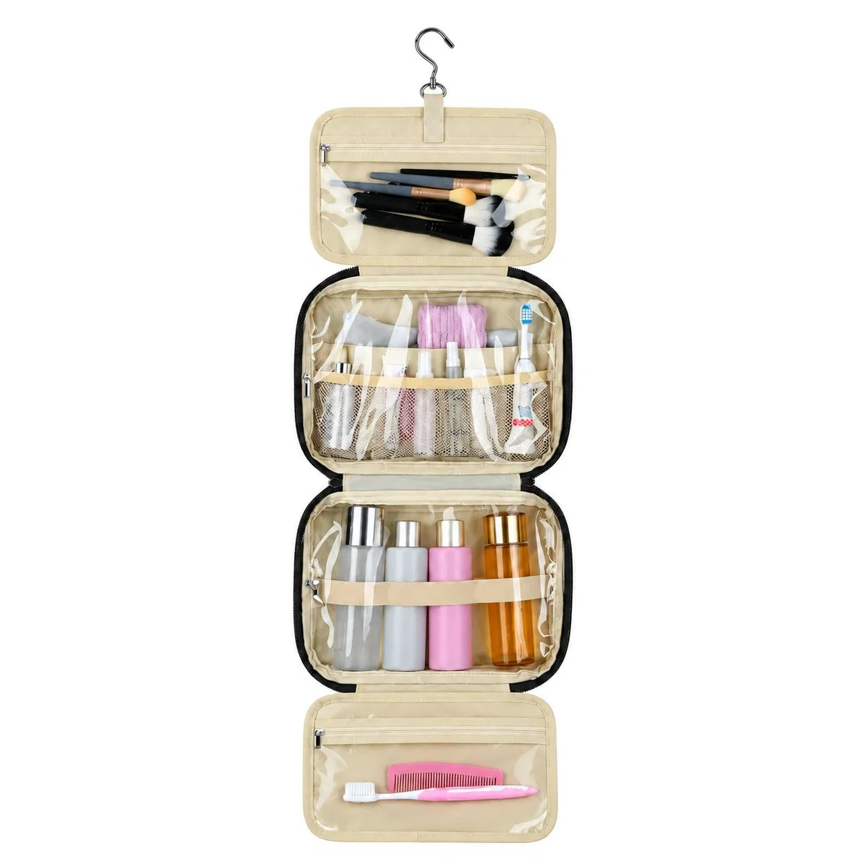 Hanging Toiletry Bag with Multiple Compartments for Travel Makeup Storage