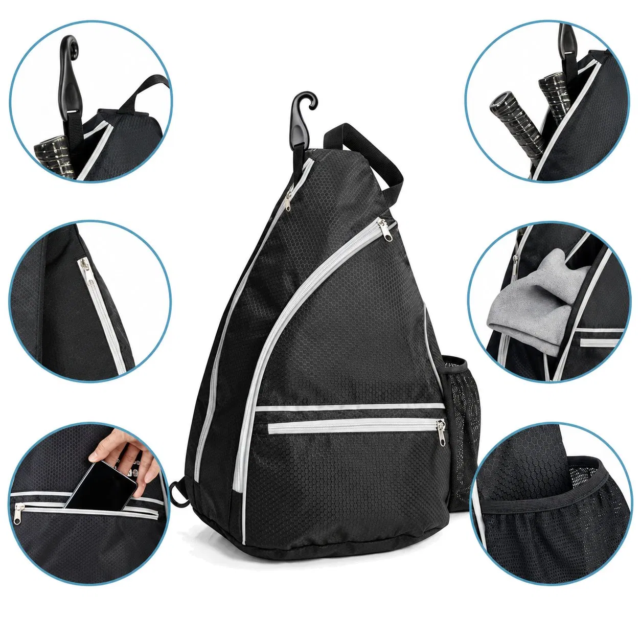 Custom Polyester Pickleball Racket Bag with Zipper and Shoulder Strap