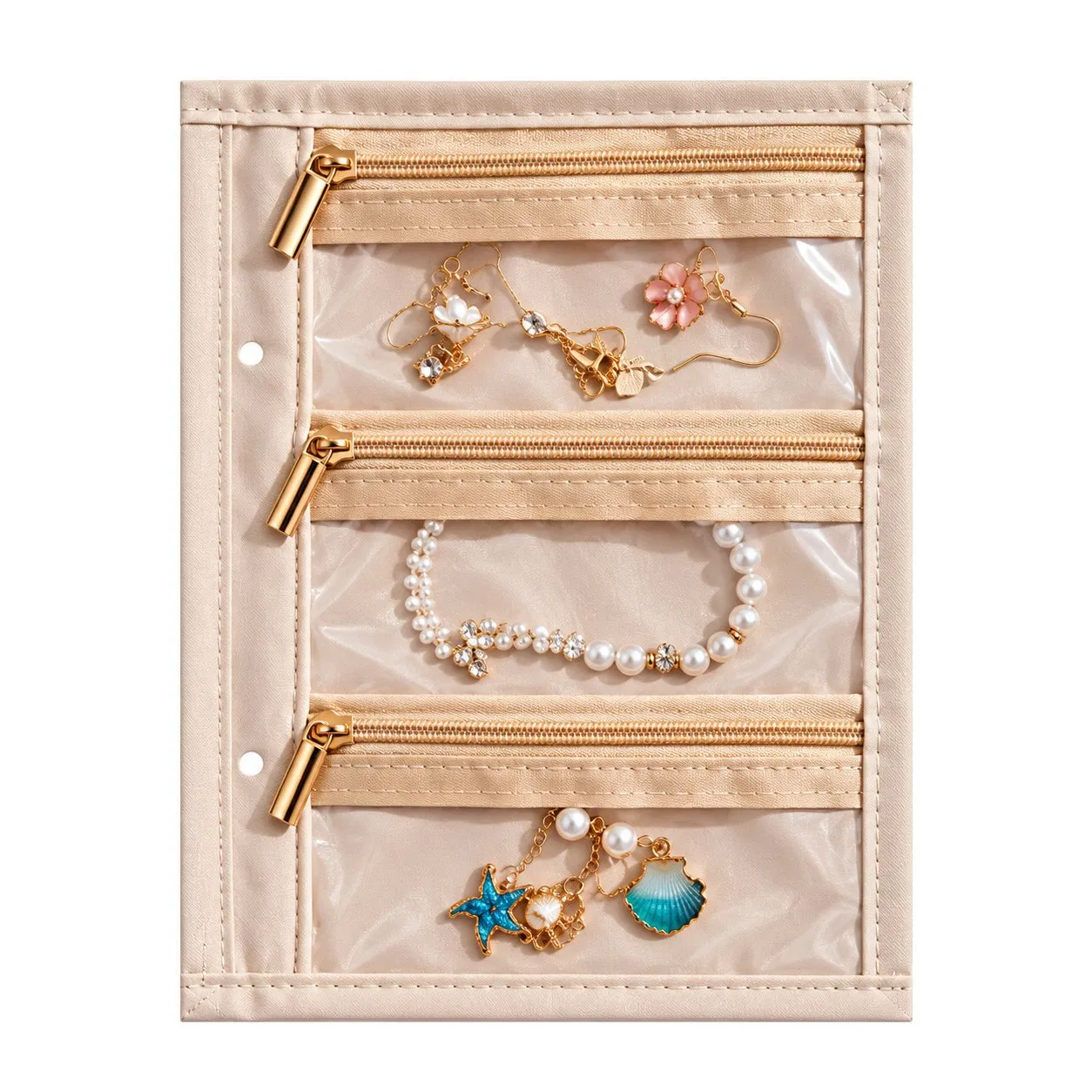 Custom Portable Jewelry Storage Booklet with Clear Zipper Compartments