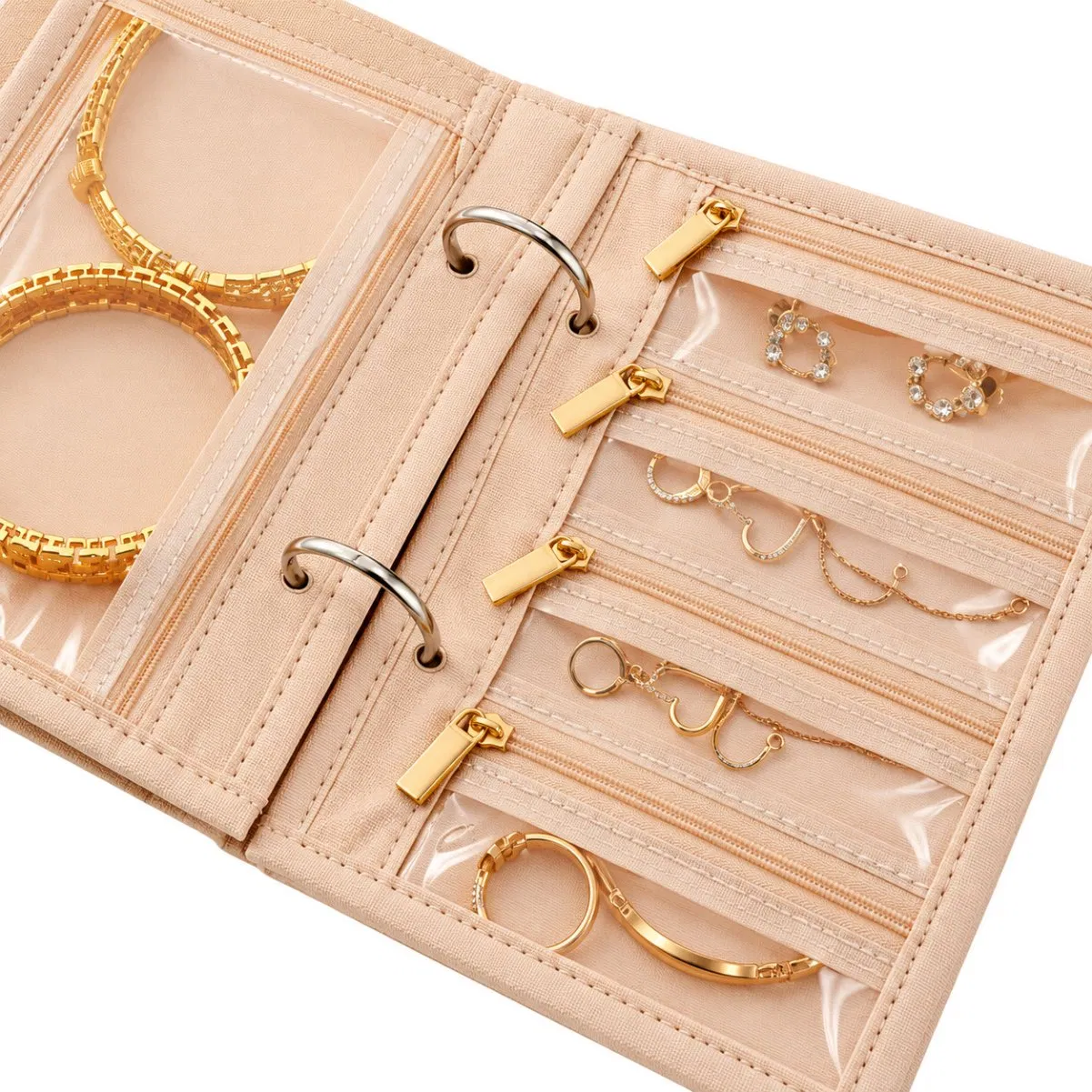 Custom Portable Jewelry Storage Booklet with Clear Zipper Compartments