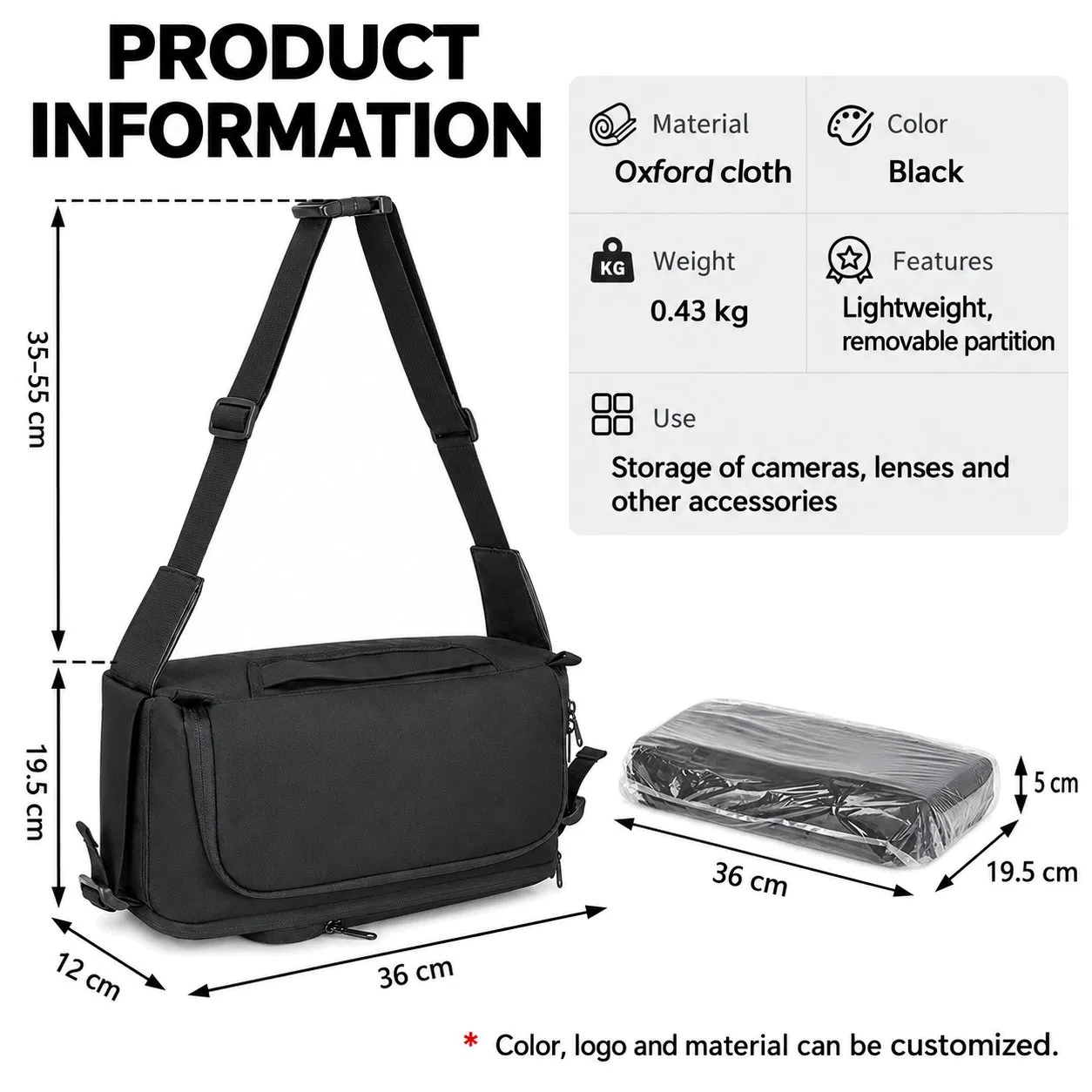 Custom Polyester Crossbody Sling Camera Bag for DSLR Outdoor Travel