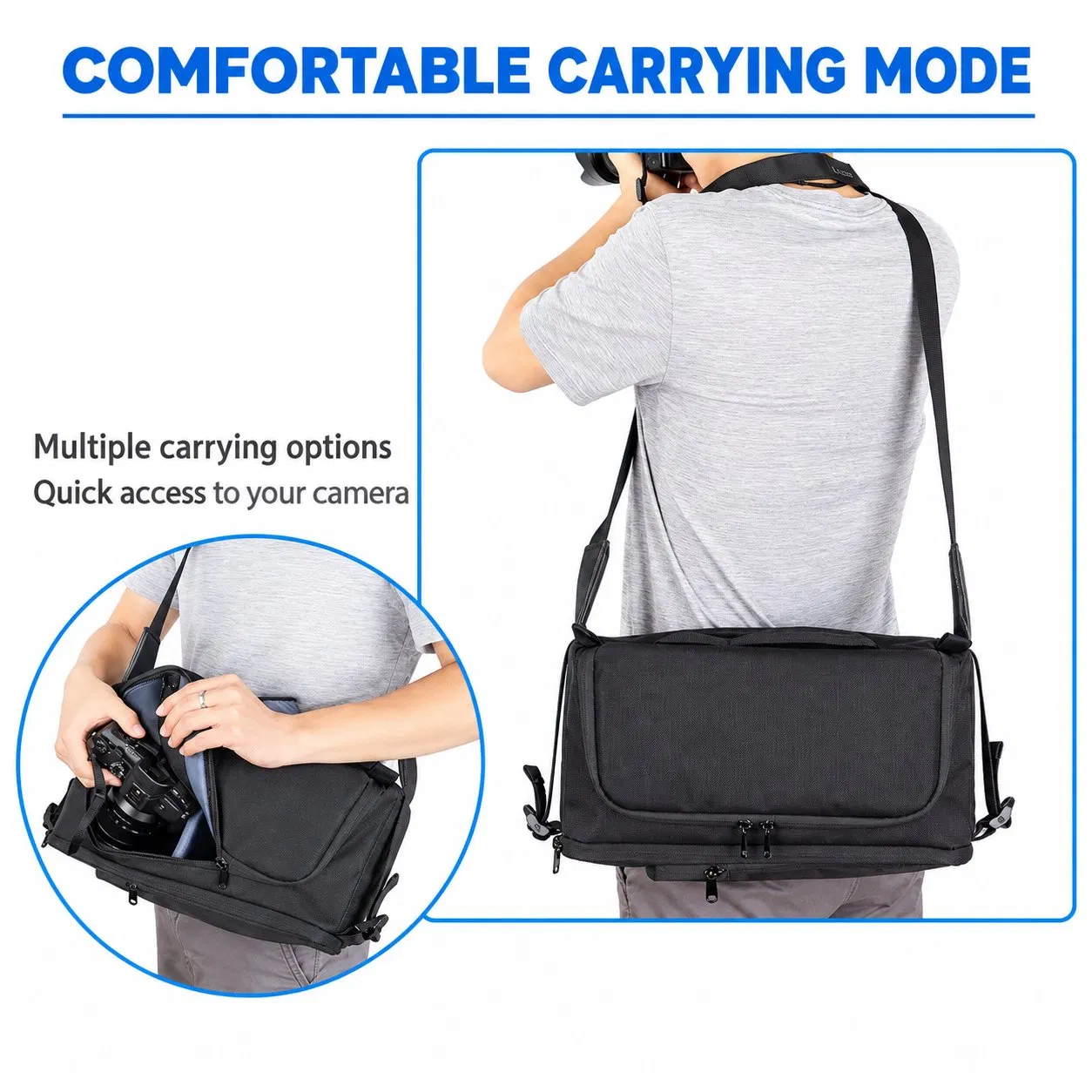 Custom Polyester Crossbody Sling Camera Bag for DSLR Outdoor Travel