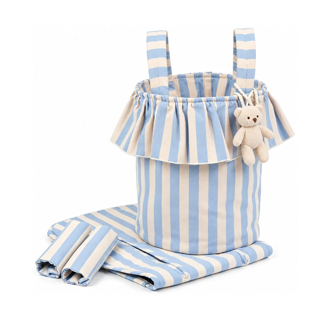 Custom Cotton Drawstring Bucket Diaper Bag Stroller Organizer