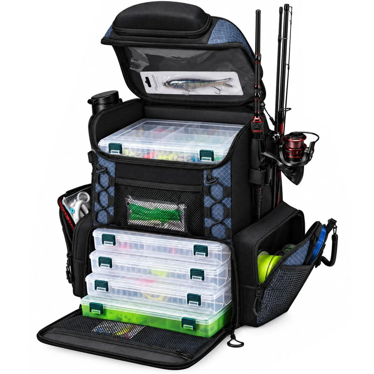 Custom Polyester Fishing Tackle Backpack Outdoor Gear Storage Bag