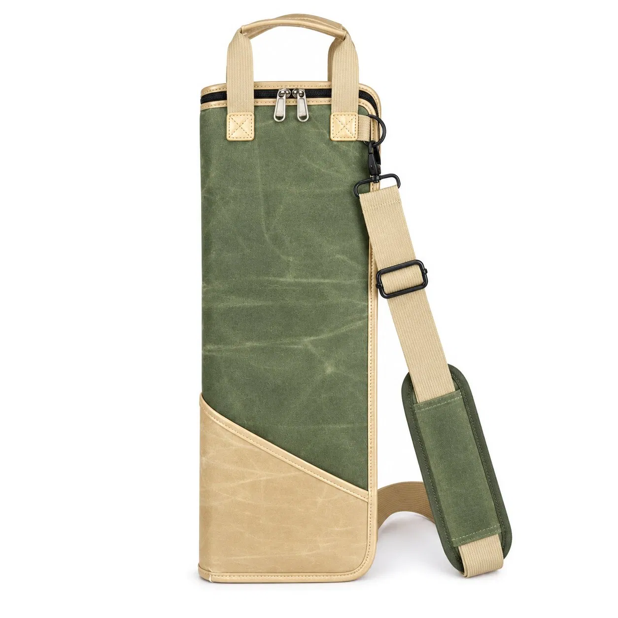Waxed Canvas Drumstick Storage Bag with Shoulder Strap and Multiple Pockets