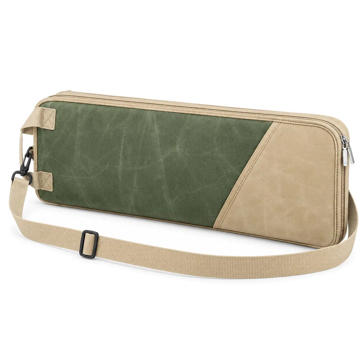 Waxed Canvas Drumstick Storage Bag with Shoulder Strap and Multiple Pockets