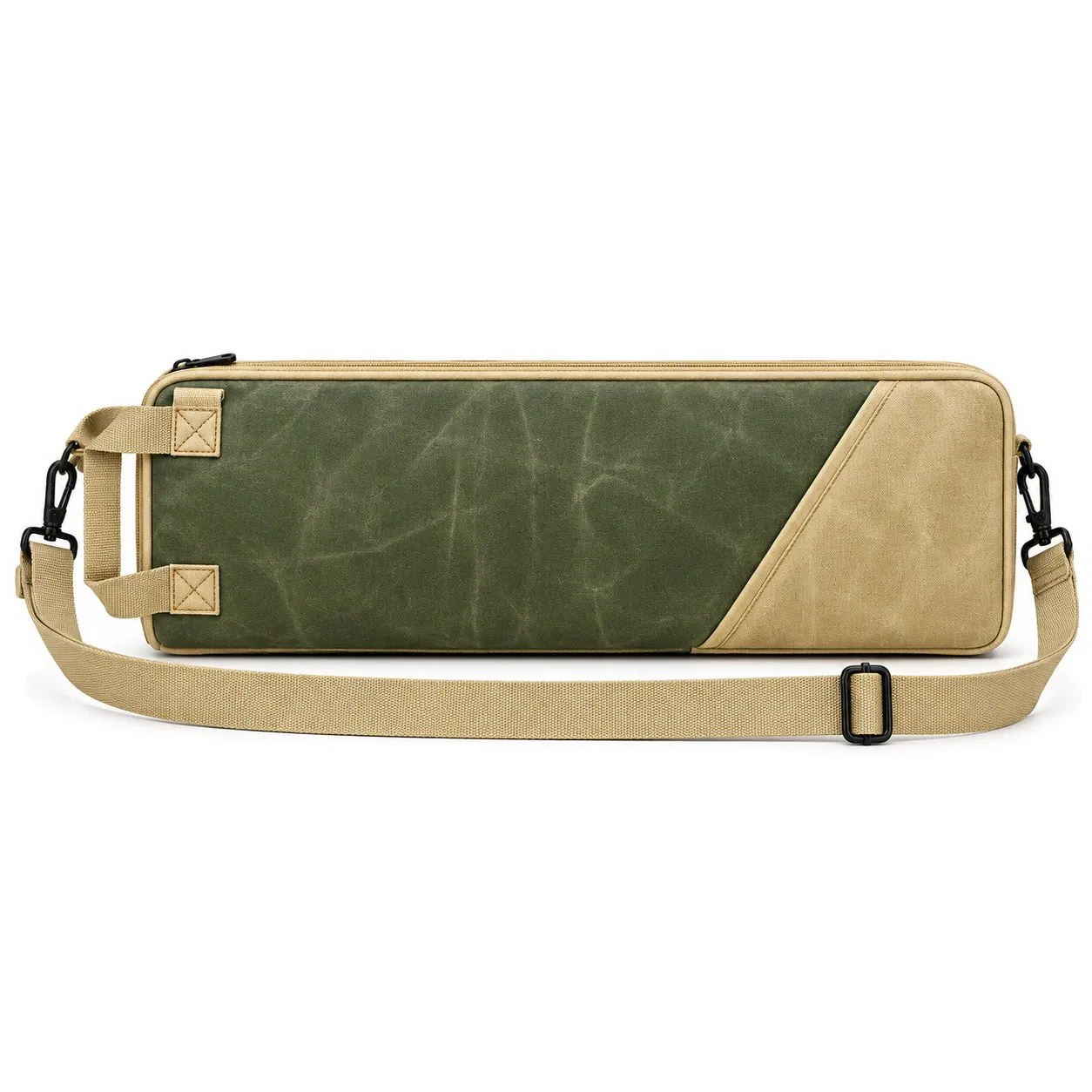 Waxed Canvas Drumstick Storage Bag with Shoulder Strap and Multiple Pockets