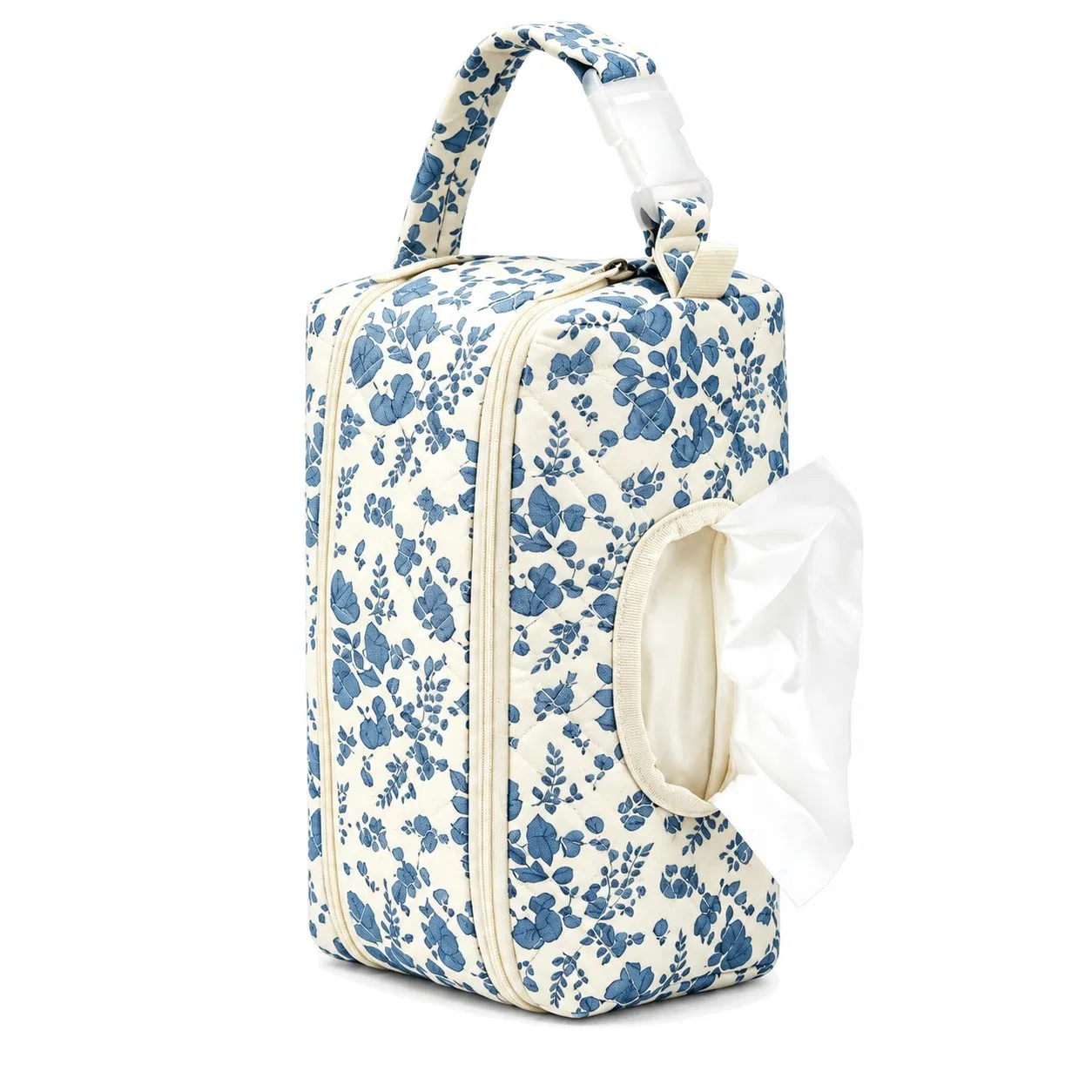 Custom Floral Cotton Baby Wipes Storage Bag with Hanging Clip and Zipper for Stroller Travel