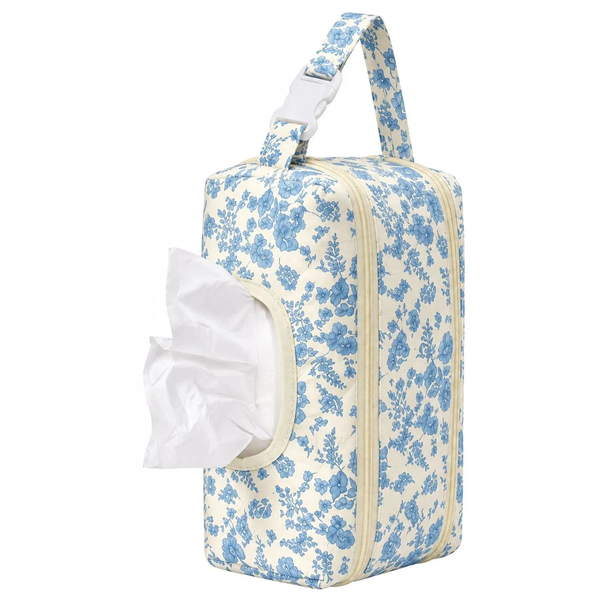 Custom Floral Cotton Baby Wipes Storage Bag with Hanging Clip and Zipper for Stroller Travel
