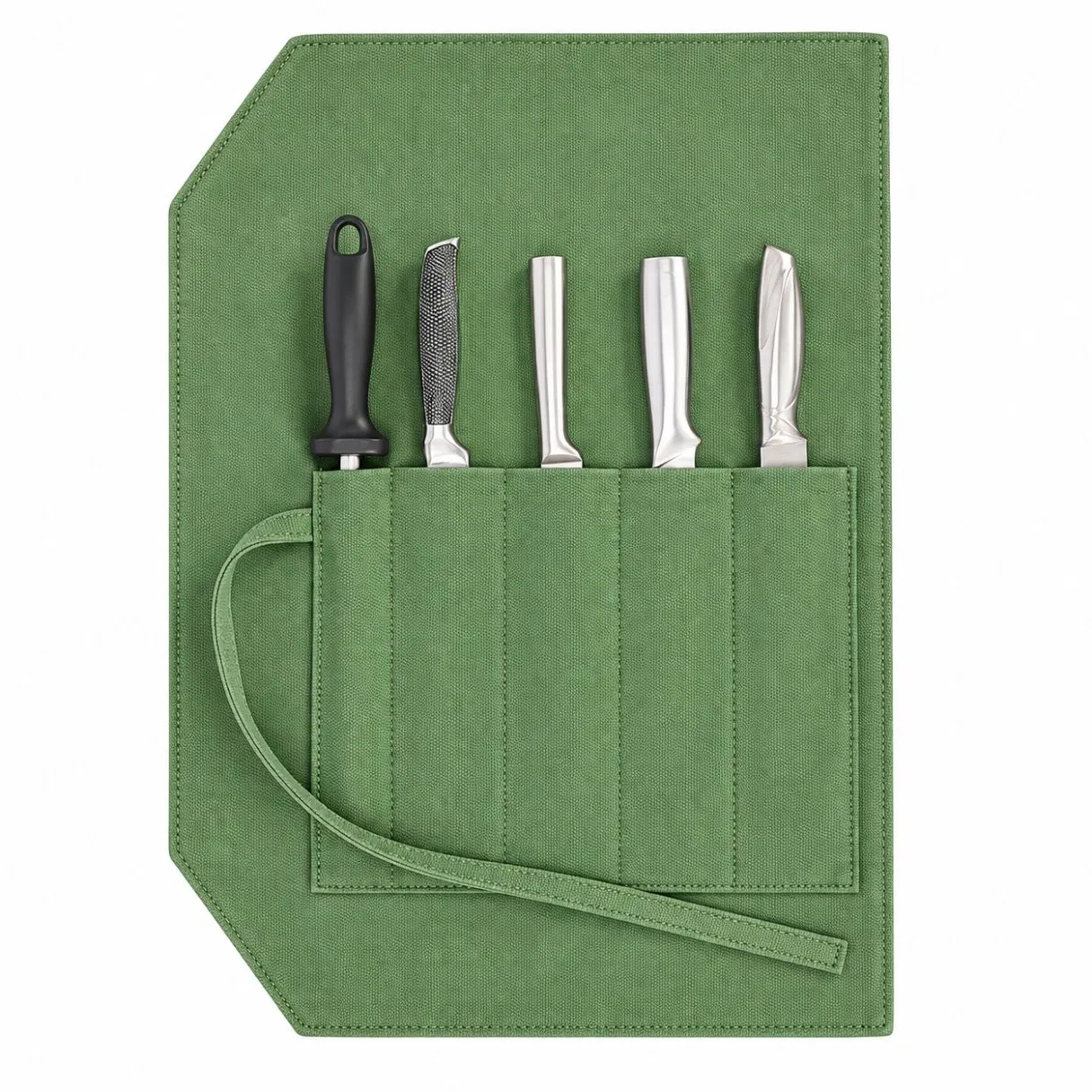 Custom Canvas Chef Knife Roll Storage Bag with Folding Multi Pocket Design