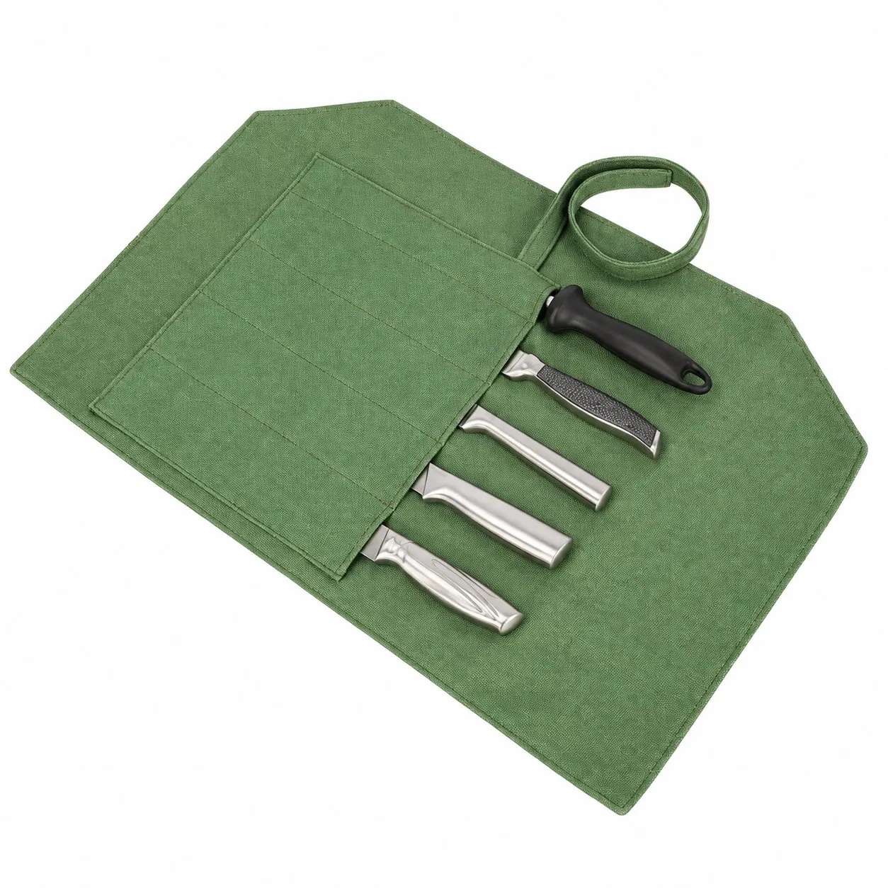 Custom Canvas Chef Knife Roll Storage Bag with Folding Multi Pocket Design