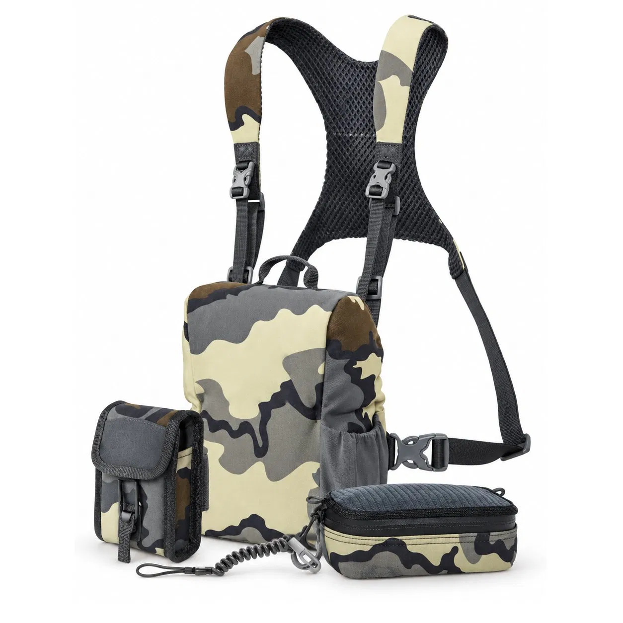 Custom Binocular Chest Bag Set with Adjustable Harness and Accessory Pouches