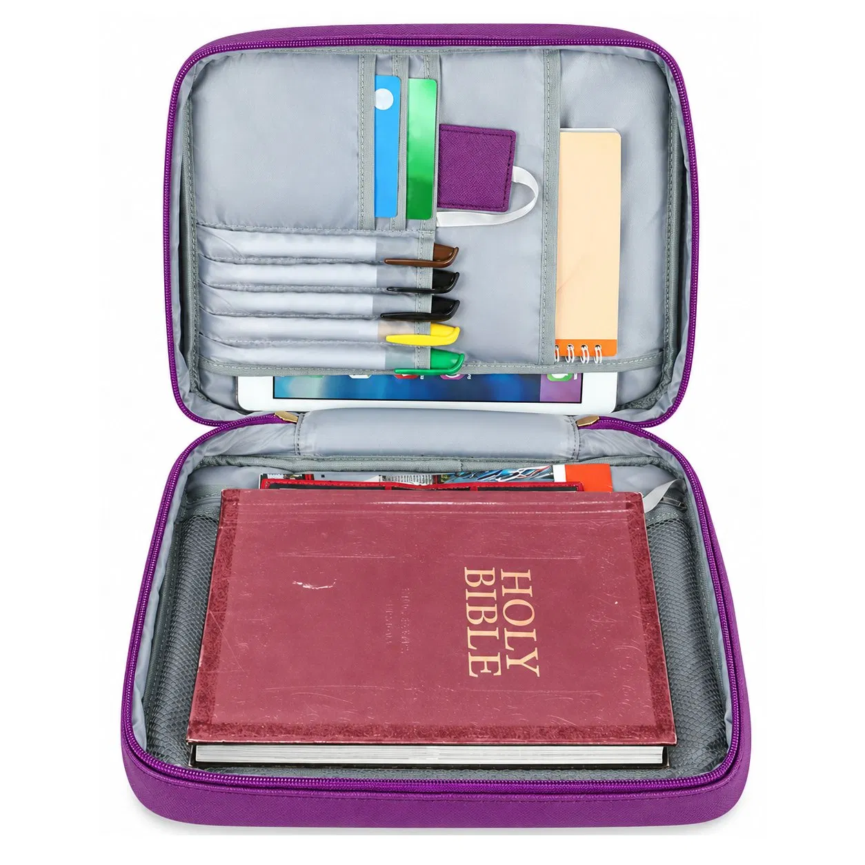 Custom PU Leather Zippered Bible Cover Organizer Bag with Carry Handle