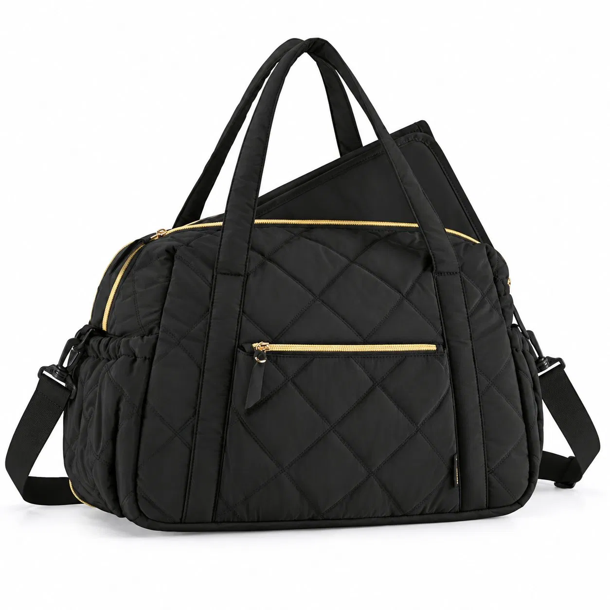 Custom Quilted Diaper Tote Bag with Shoulder Strap and Zipper Pockets