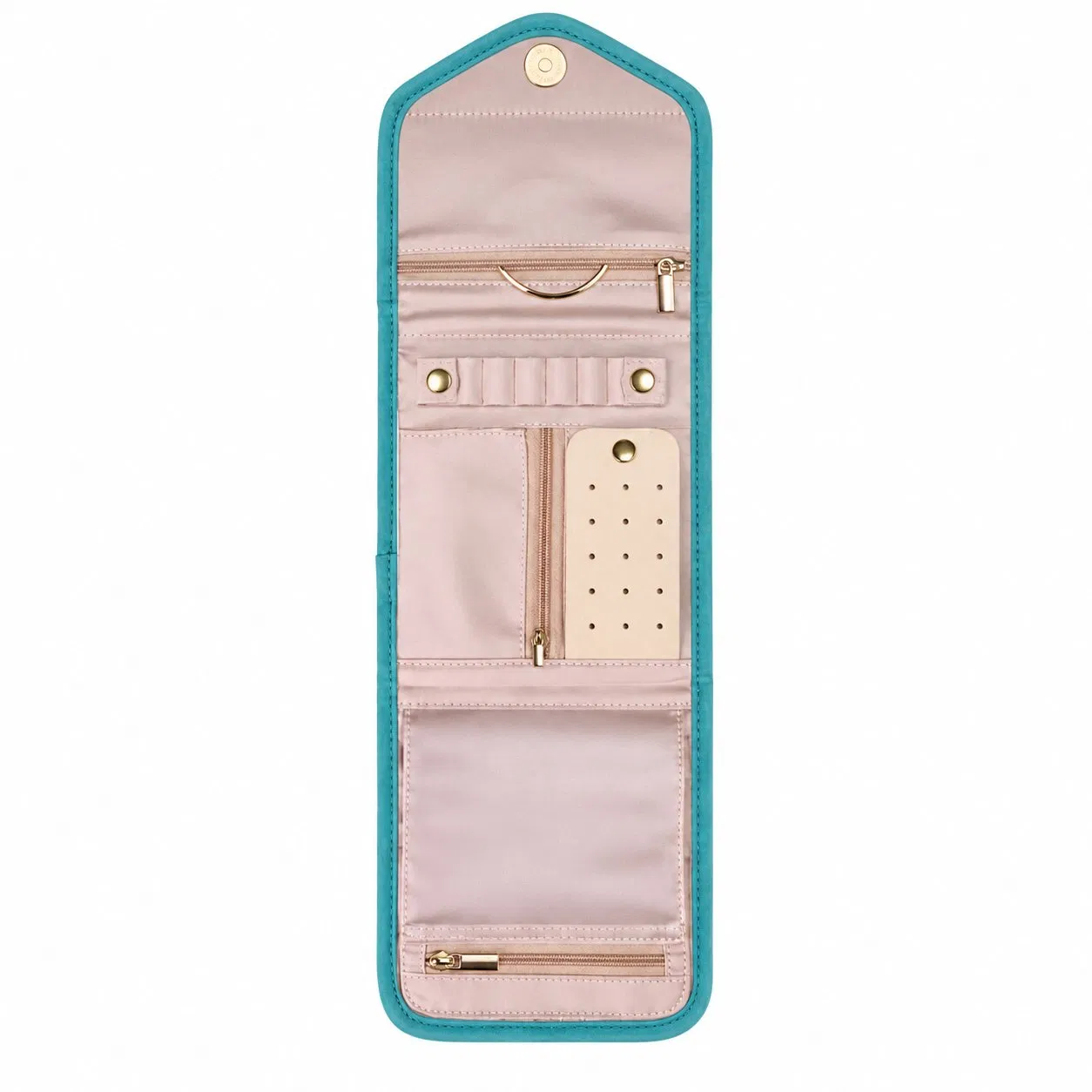 Custom Foldable Travel Jewelry Organizer Bag with Ring Roll and Zipper Pockets